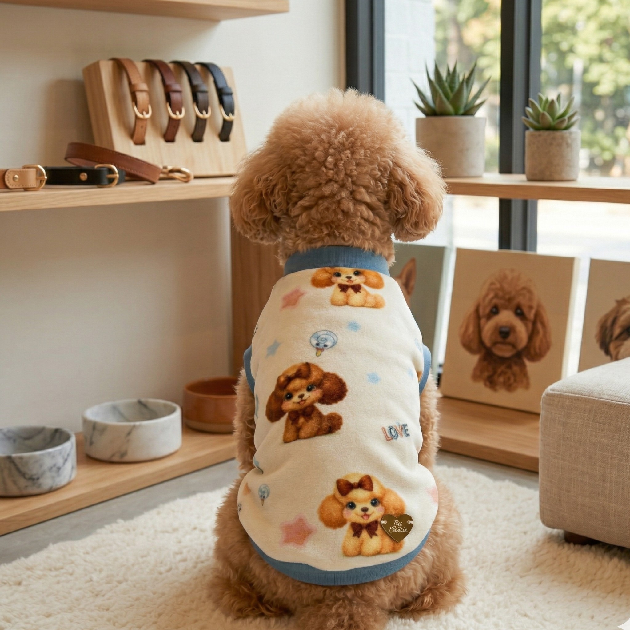 Poodle Blue Sweatshirt - Ciniglia Vellutata Blu con Ricamo Barboncino e Dettagli Glitter